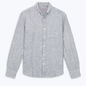 Alex Crane Playa Linen Shirt in Lines Small Unisex Organic French Linen